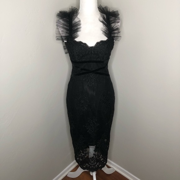NWOT Bronx & Banco Black Lea Lace Tulle Midi Dress - Picture 3 of 14